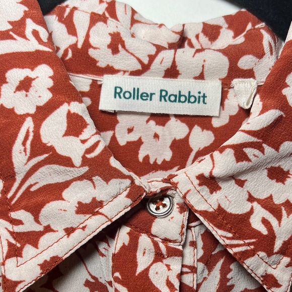 Roller Rabbit Rust/Orange and White Floral 3/4 Button Down Shirt size XS - Picture 2 of 13